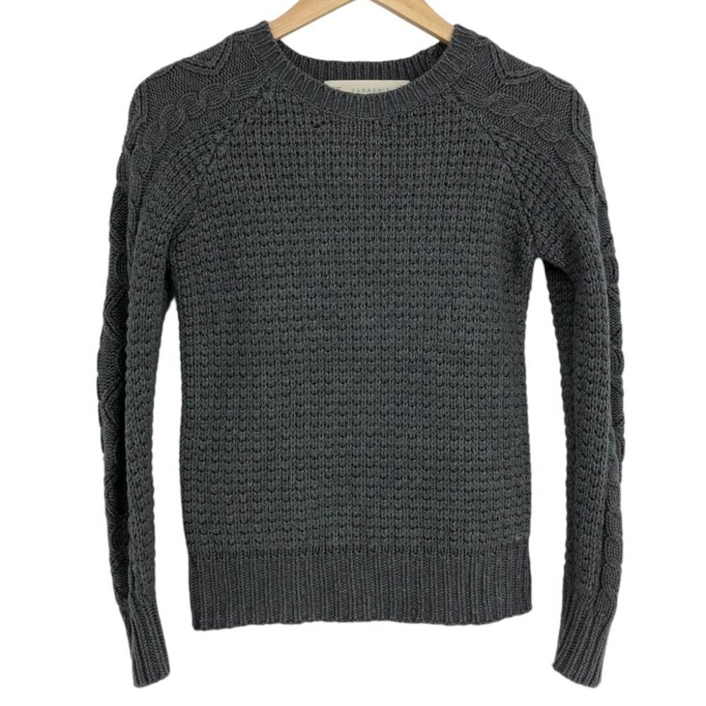 Zara Charcoal Grey Cable Knit Long Sleeve Crew Neck Raglan stitch Sweater size S